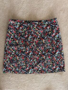 Peck & Peck Black Floral Mini Skirt with Red & Green Accents